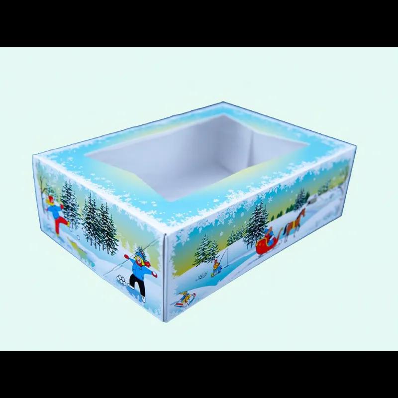 Bakery Box 8X5.75X2.5 IN Paperboard Winter Wonderland Automatic With Window 150/Case