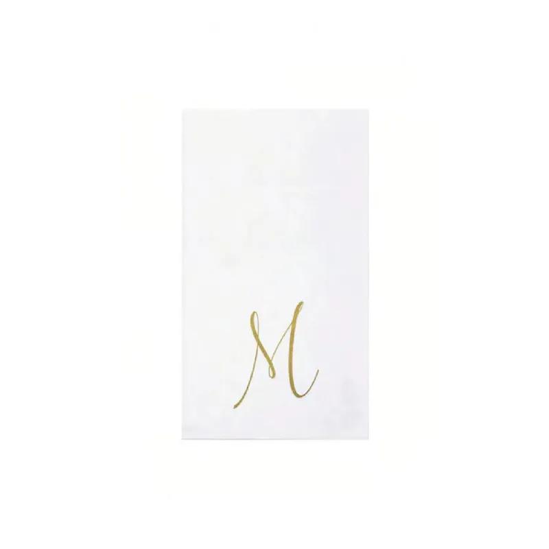 Papersoft Folded Guest Towel 15.75X13 IN 7.75X4.5 IN Spunlace White Napkin Gold Monogram 20 Count/Pack