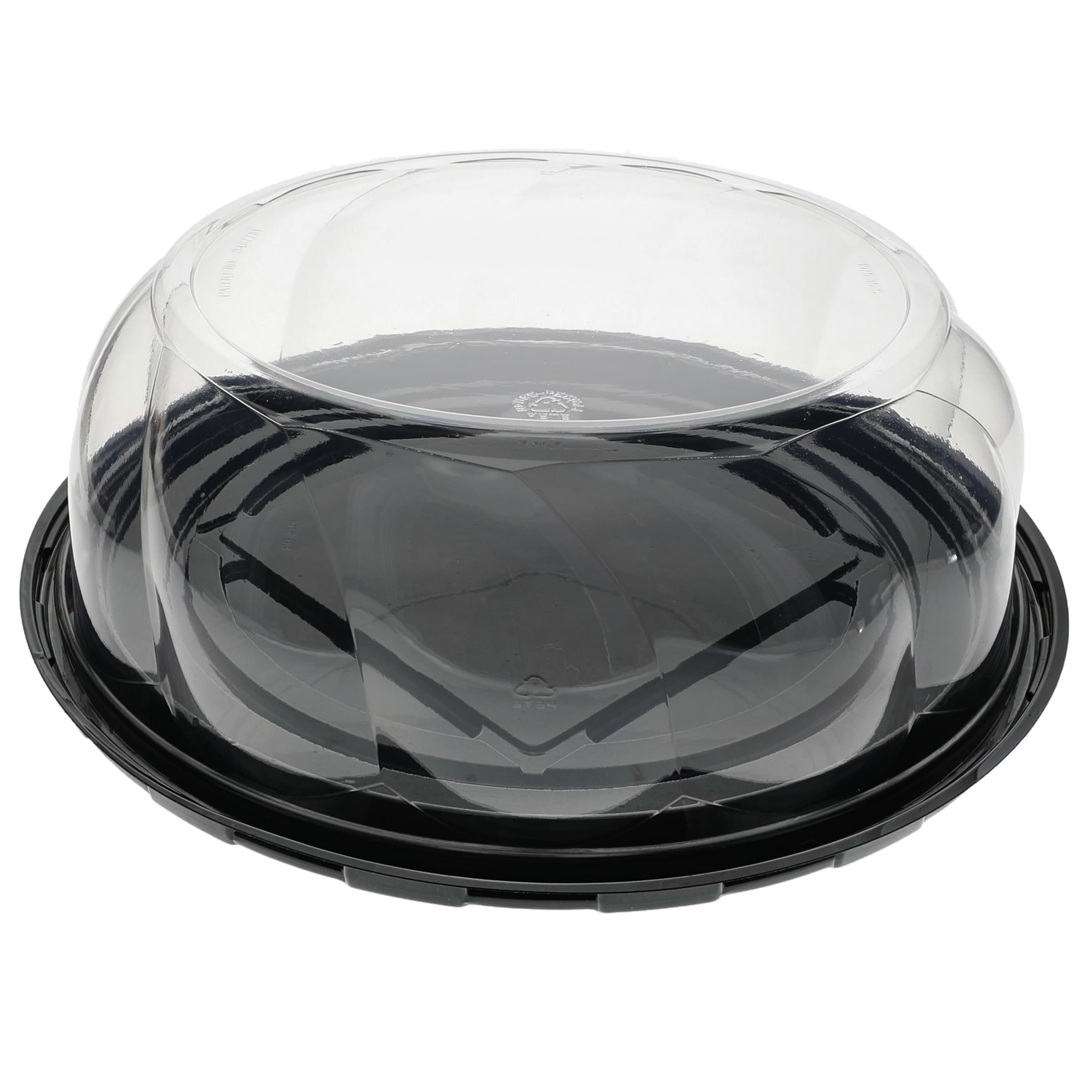 Cake Container & Lid Combo With Dome Lid 10.75X3.5 IN PET Clear Black Round Shallow Swirl 50/Case