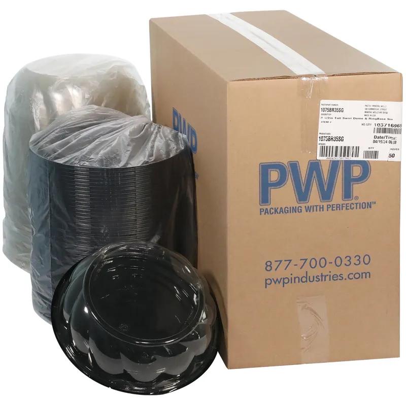 Cake Container & Lid Combo With Dome Lid 10.75X3.5 IN PET Clear Black Round Shallow Swirl 50/Case