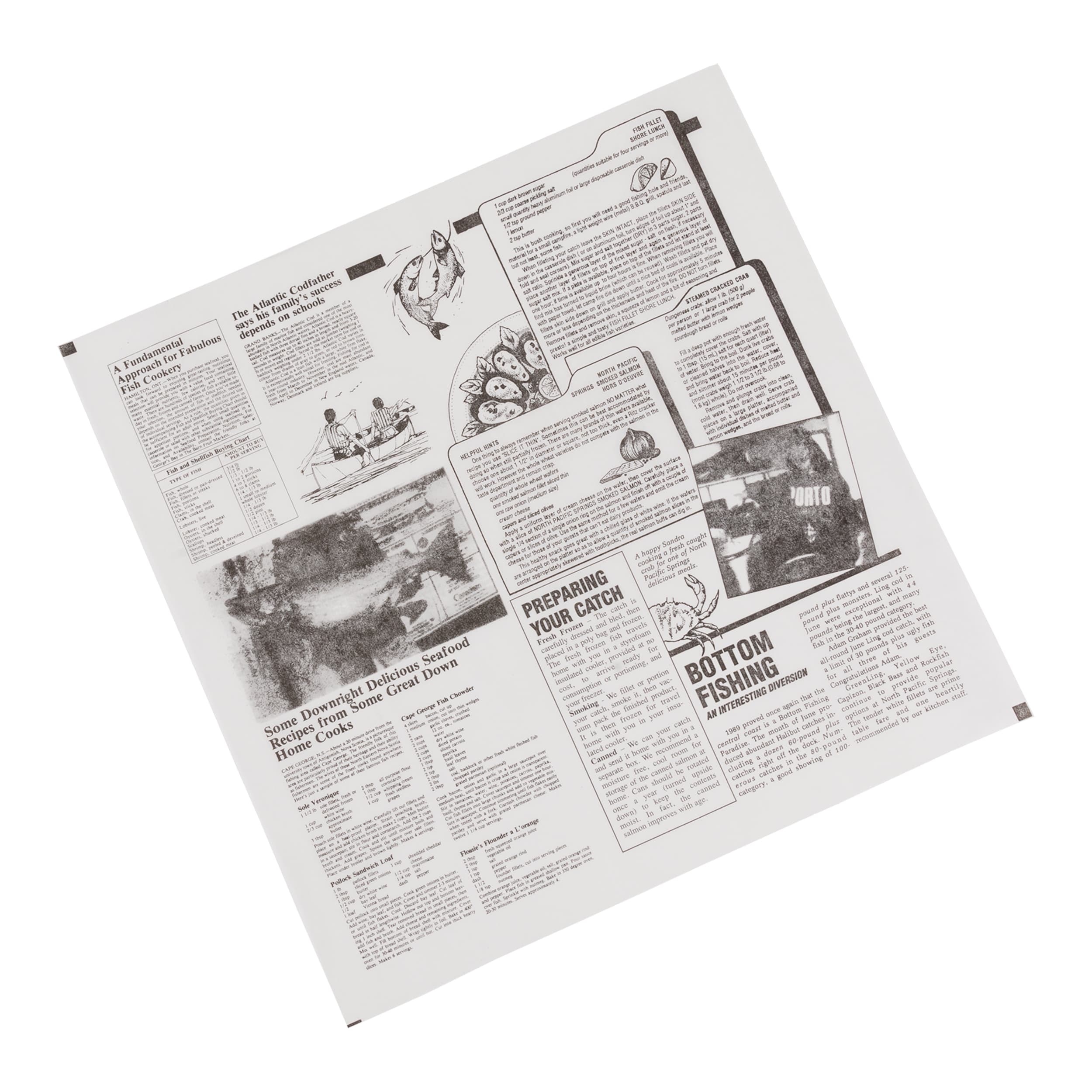 Basket Liner 12X12 IN Bleached Kraft Paper White Black Newsprint 2000/Case