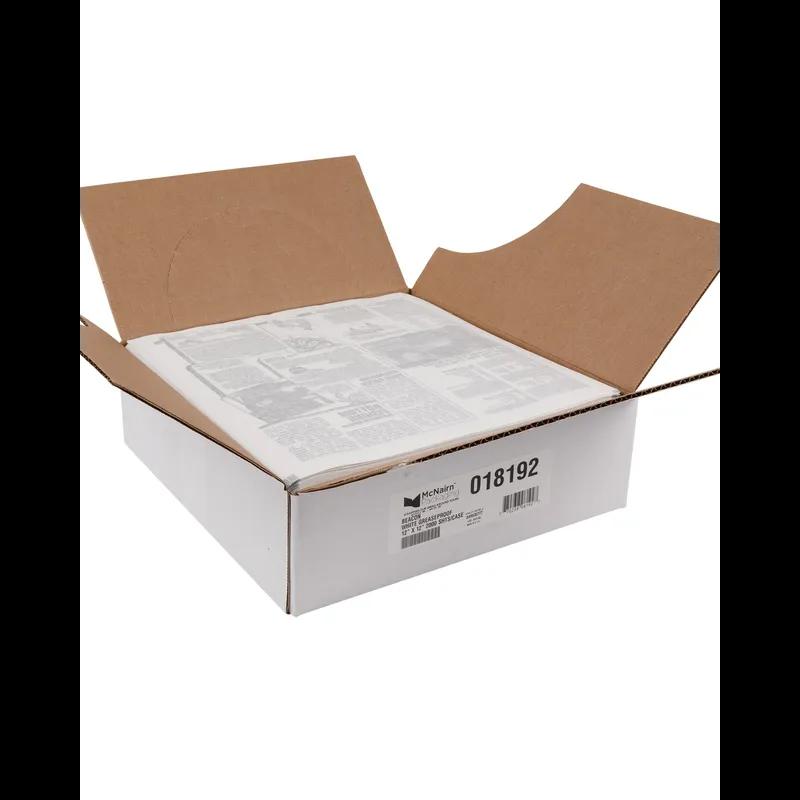 Basket Liner 12X12 IN Bleached Kraft Paper White Black Newsprint 2000/Case