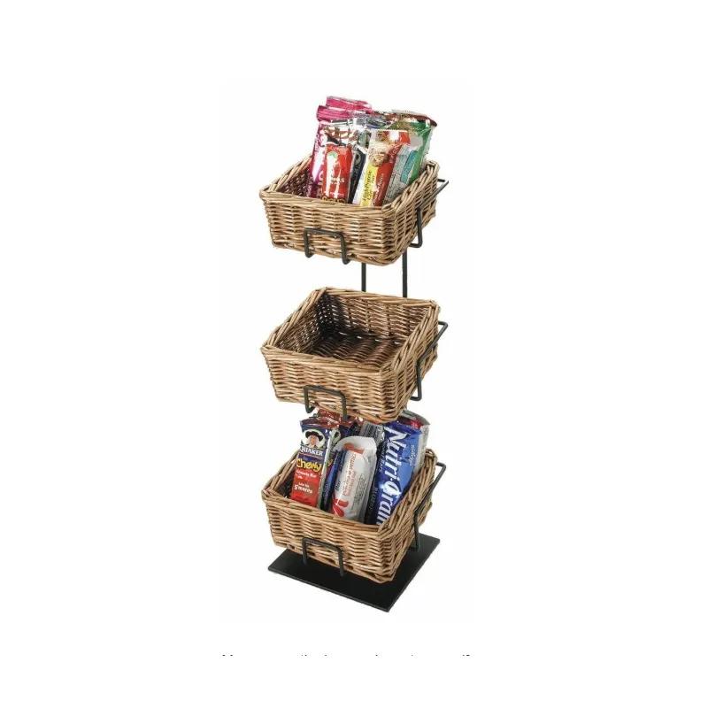Basket Stand 6X6X20 IN Wicker Metal Black Square 3-Tier 3 Baskets 1/Case