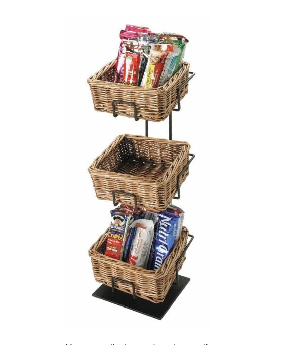 Basket Stand 6X6X20 IN Wicker Metal Black Square 3-Tier 3 Baskets 1/Case