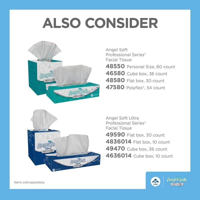 Angel Soft Professional® Facial Tissue 8.4X7.54 IN 2PLY White 1/2 Fold Flat Box Premium 100 Sheets/Pack 30 Packs/Case