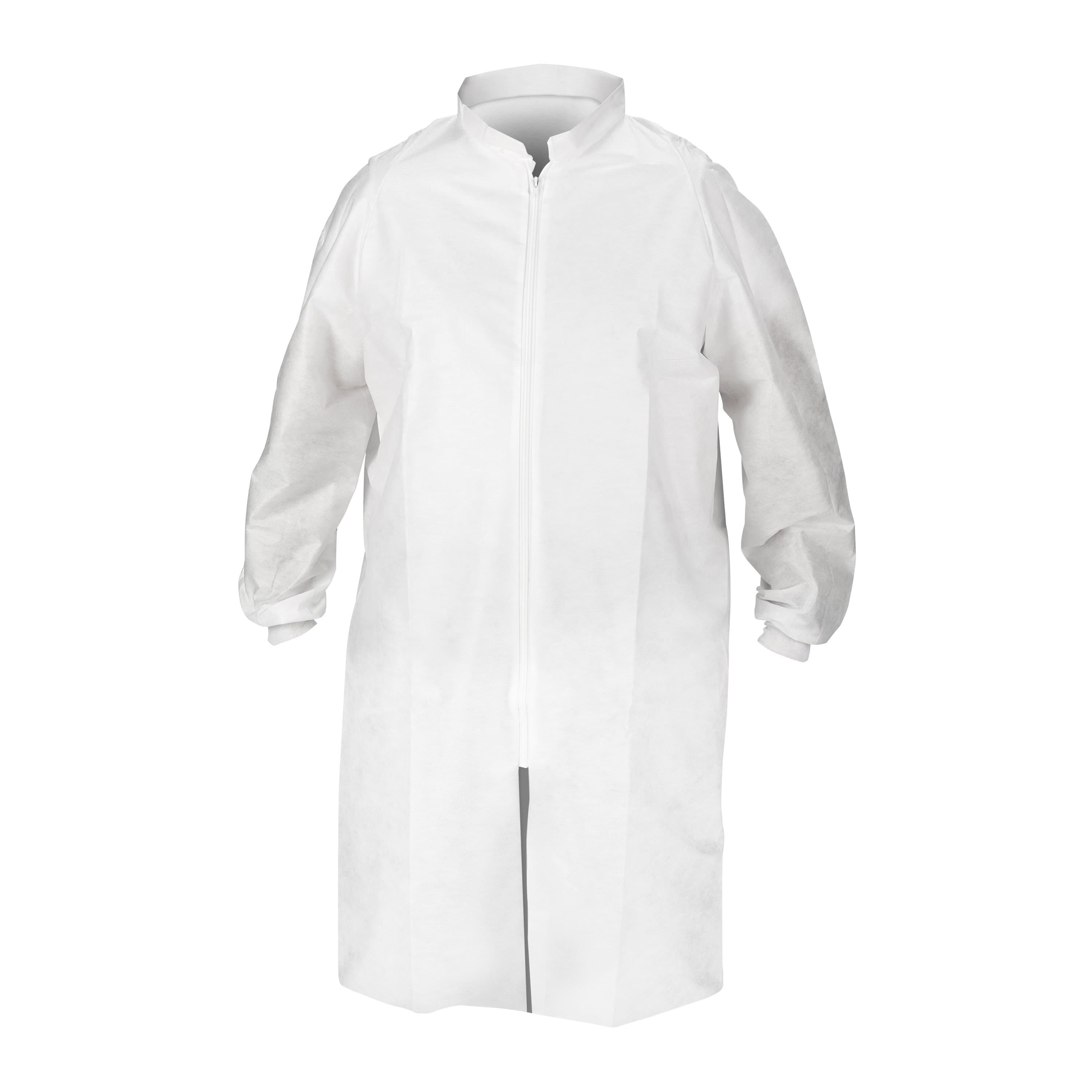Kimtech™ A8 Lab Coat Small (SM) White 3-layer SMS Fabric No Pockets High Mandarin Collar Zippered Knit Wrist 25/Case