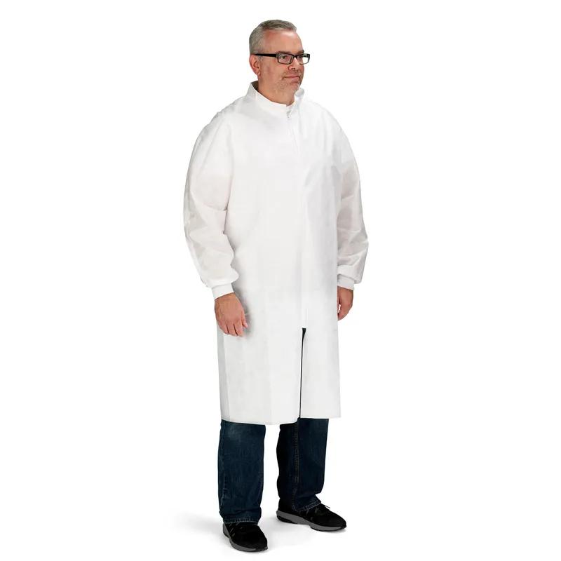 Kimtech™ A8 Lab Coat Small (SM) White 3-layer SMS Fabric No Pockets High Mandarin Collar Zippered Knit Wrist 25/Case