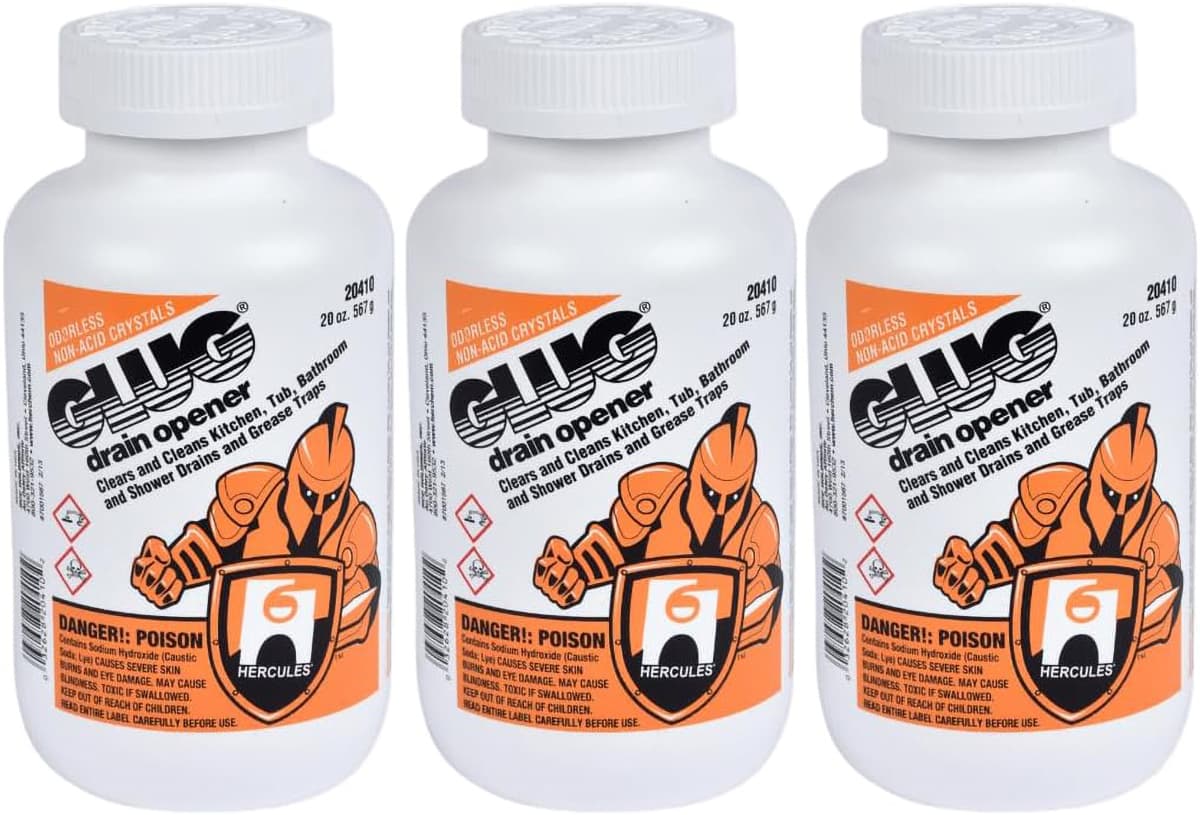 Hercules Glug Drain Cleaner 20 OZ Crystals 3/Pack