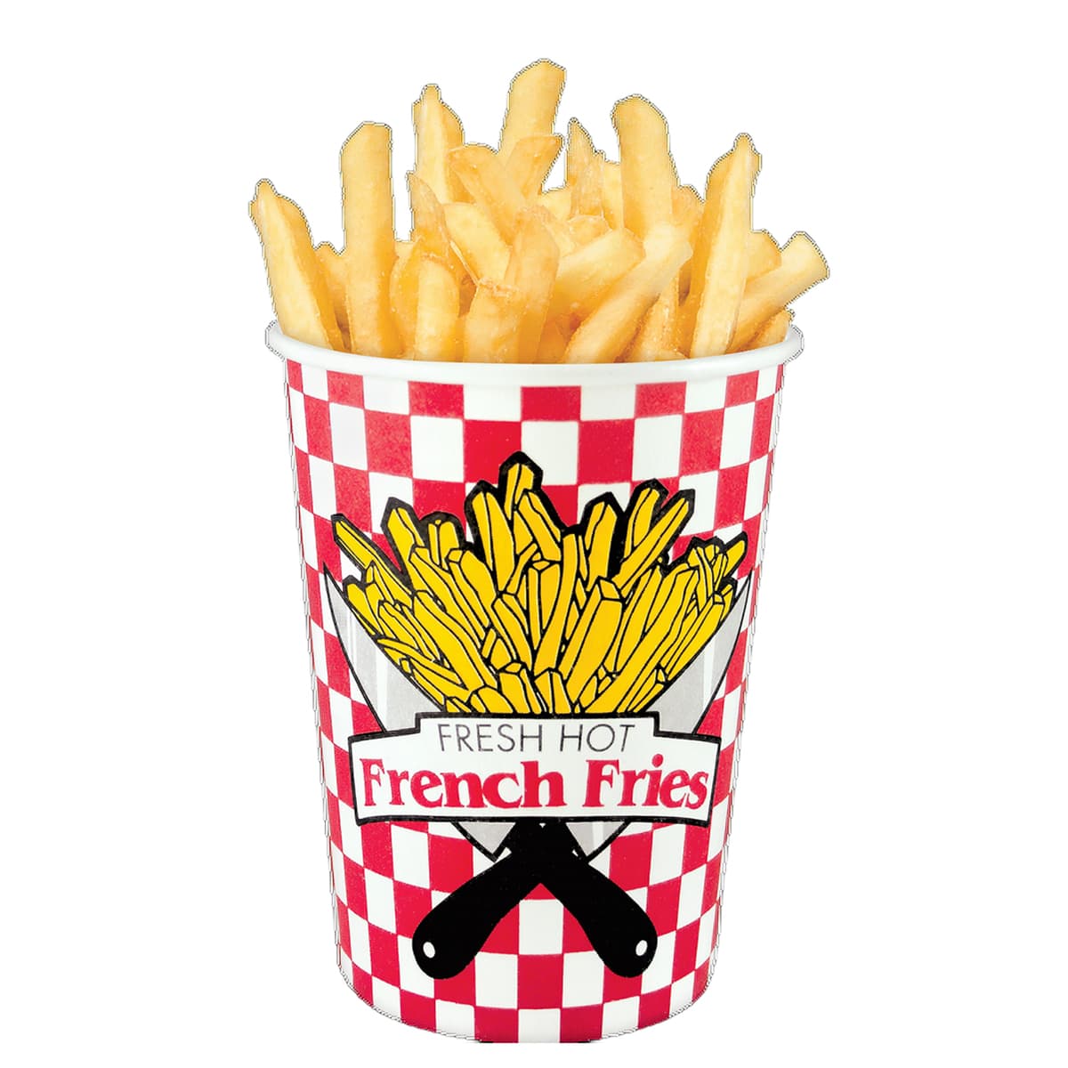 French Fry Cup & Scoop 12 OZ 14X17.3X21.8 IN Paper Multicolor Check Cylinder 1-Piece Bulk 1000/Case
