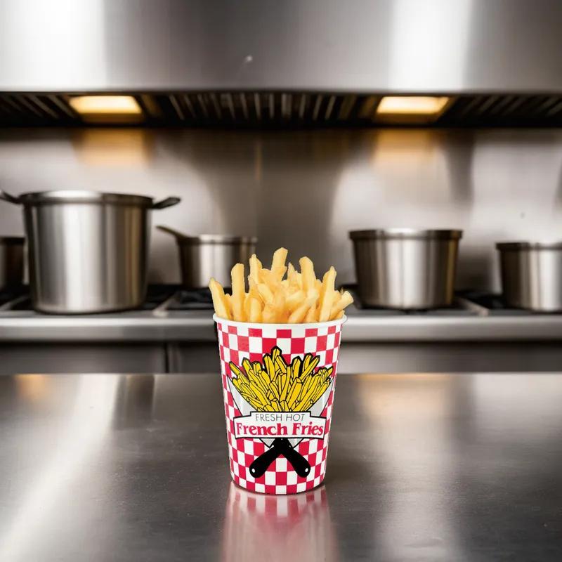 French Fry Cup & Scoop 12 OZ 14X17.3X21.8 IN Paper Multicolor Check Cylinder 1-Piece Bulk 1000/Case