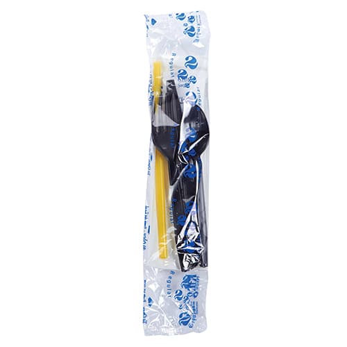 WNA 10PC Cutlery Kit Blue With Napkin,Fork,Knife,Teaspoon,Salt & Pepper,Flex Straw,Soup Spoon,2 Sugar 250/Case