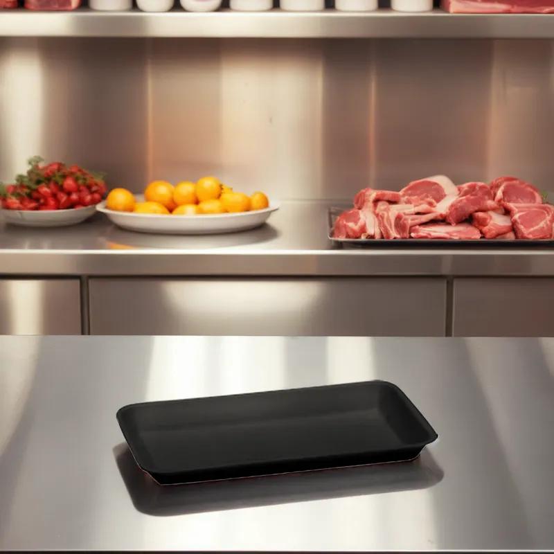 10P Meat Tray 10.75X6X1.25 IN Polystyrene Foam Black Rectangle 300/Case
