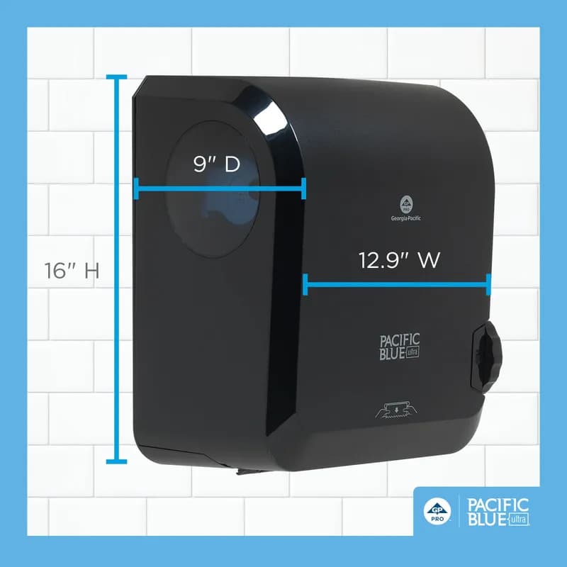 Pacific Blue Ultra™ Paper Towel Dispenser 9X12.9X16 IN Wall Mount Black 1-Roll Mechanical High Capacity 8IN Roll 1/Each