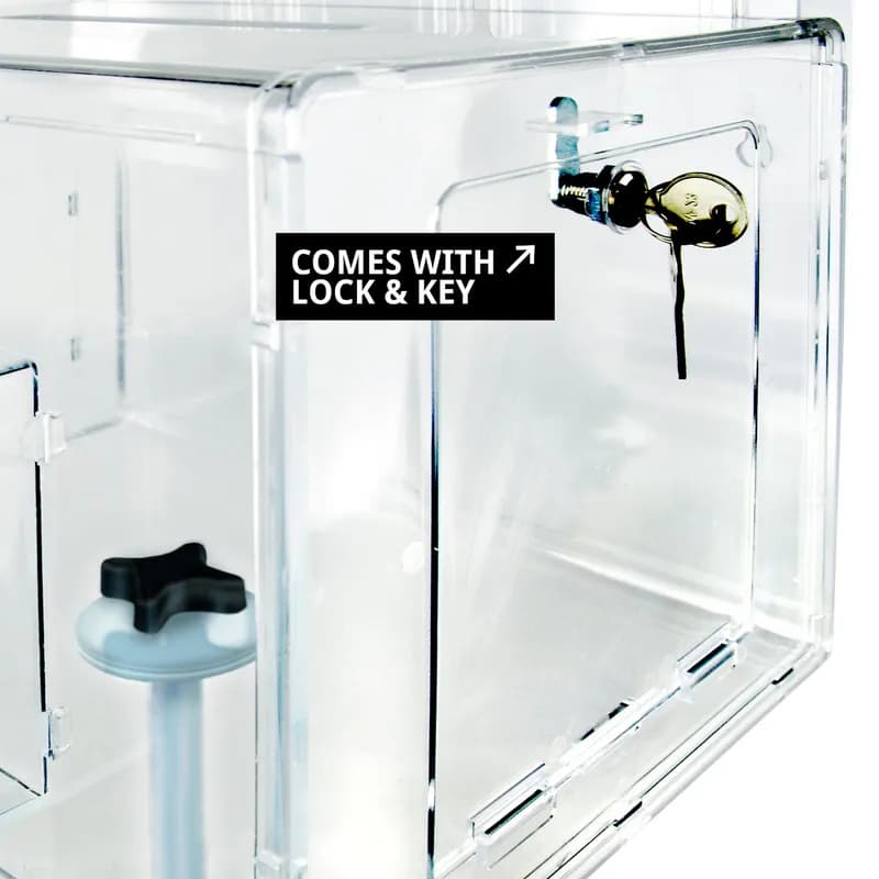 Suggestion Box XL 8.25X11X8.25 IN Acrylic Clear Adjstbl Pedestal Flr Stnd W/Pkt, Lock & Keys on Pdsl Max Ht 54IN 1/Each
