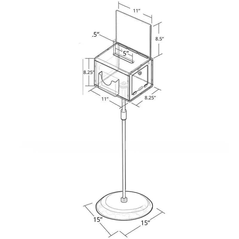 Suggestion Box XL 8.25X11X8.25 IN Acrylic Clear Adjstbl Pedestal Flr Stnd W/Pkt, Lock & Keys on Pdsl Max Ht 54IN 1/Each