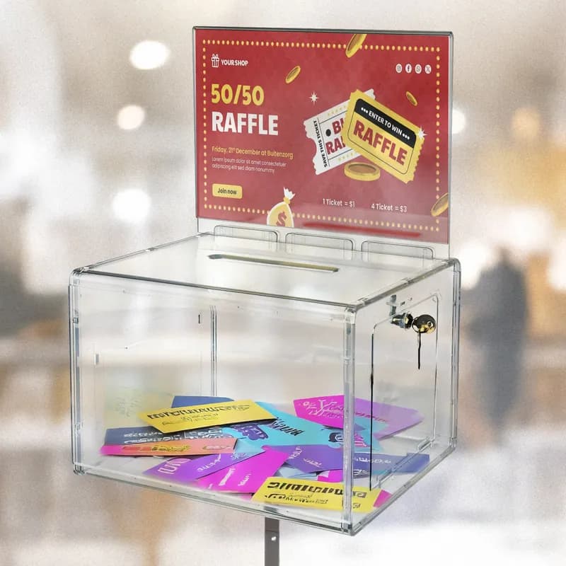 Suggestion Box XL 8.25X11X8.25 IN Acrylic Clear Adjstbl Pedestal Flr Stnd W/Pkt, Lock & Keys on Pdsl Max Ht 54IN 1/Each