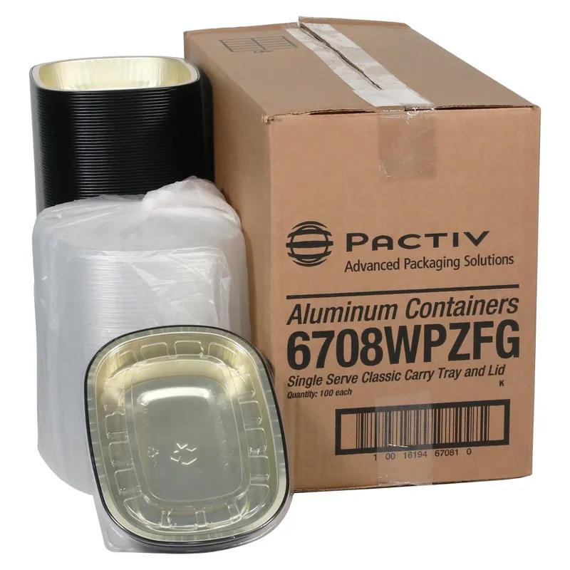 Take-Out Container Base & Lid Combo 22 OZ Aluminum OPS Black Gold Clear Oval Single Serve Size 100/Case