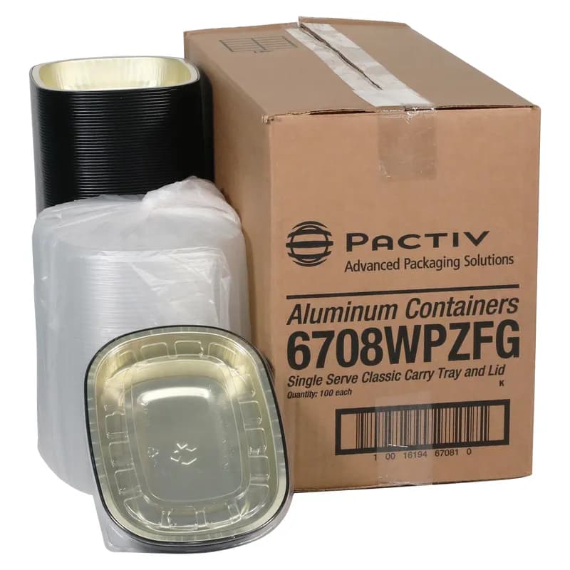 Take-Out Container Base & Lid Combo 22 OZ Aluminum OPS Black Gold Clear Oval Single Serve Size 100/Case