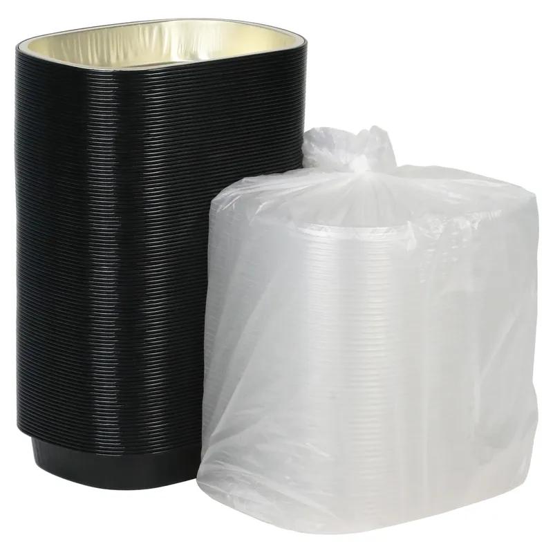 Take-Out Container Base & Lid Combo 22 OZ Aluminum OPS Black Gold Clear Oval Single Serve Size 100/Case