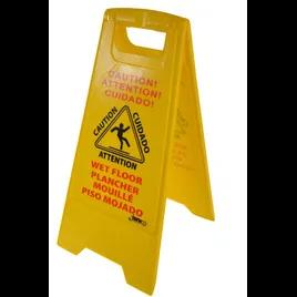 Wet Floor Sign Caution Sign 26 IN Yellow PP English & Spanish Languages Folds Flat for Easy Storage 1/Each
