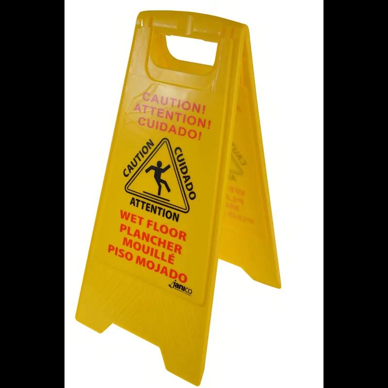 Wet Floor Sign Caution Sign 26 IN Yellow PP English & Spanish Languages Folds Flat for Easy Storage 1/Each