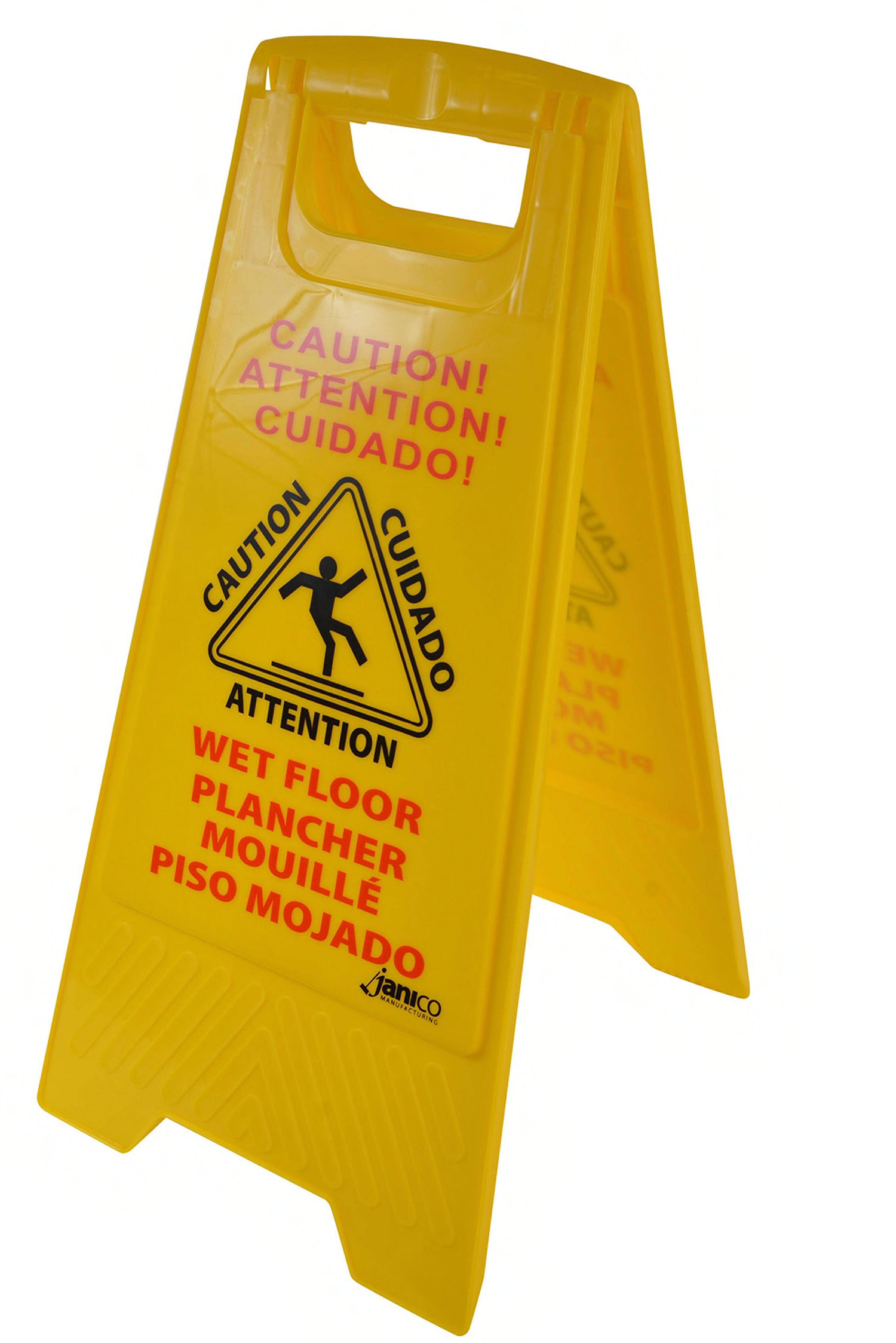 Wet Floor Sign Caution Sign 26 IN Yellow PP English & Spanish Languages Folds Flat for Easy Storage 1/Each