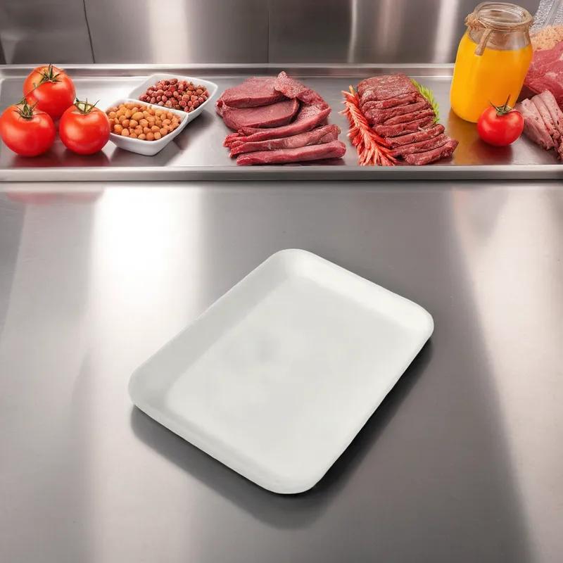 2S Meat Tray 8.25X5.75X0.625 IN Polystyrene Foam White Rectangle 500/Case
