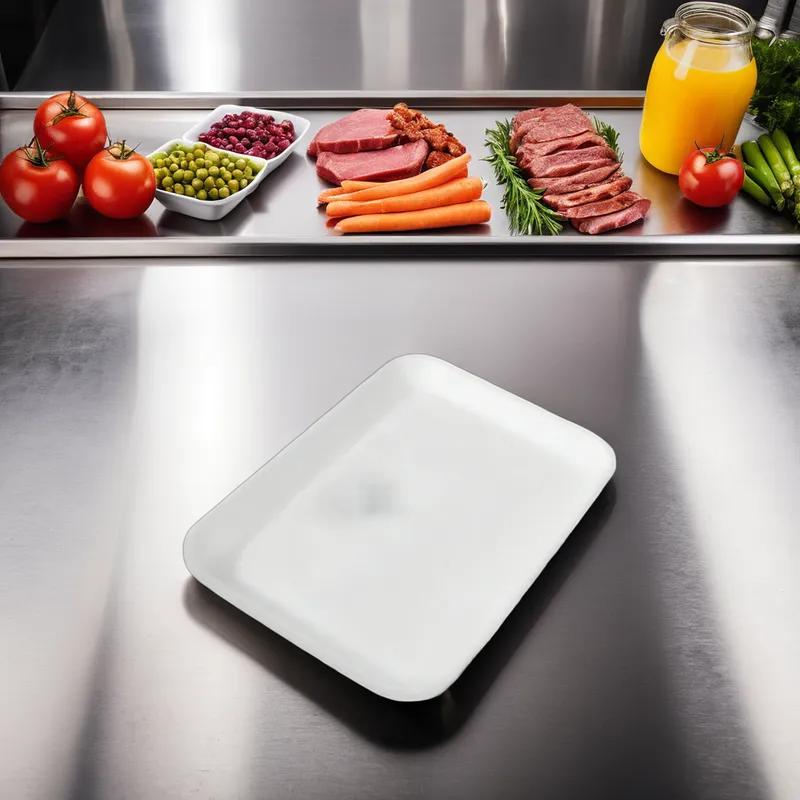 2S Meat Tray 8.25X5.75X0.625 IN Polystyrene Foam White Rectangle 500/Case