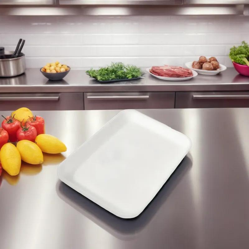 2S Meat Tray 8.25X5.75X0.625 IN Polystyrene Foam White Rectangle 500/Case