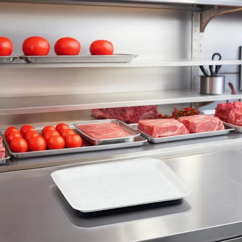 34/4S Meat Tray 7.2X9.3X0.4 IN Polystyrene Foam White Rectangle 500/Case