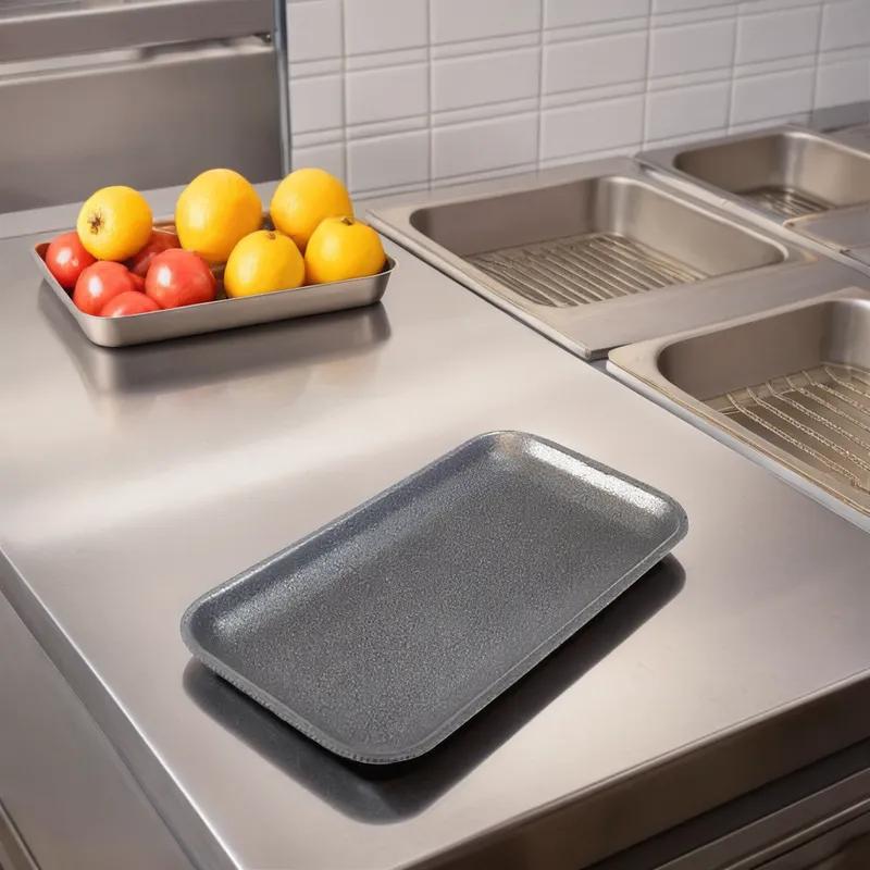 17S Meat Tray 8.375X4.375X0.625 IN Polystyrene Foam Black Rectangle 1000/Case