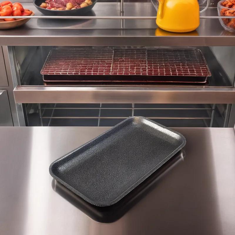 17S Meat Tray 8.375X4.375X0.625 IN Polystyrene Foam Black Rectangle 1000/Case