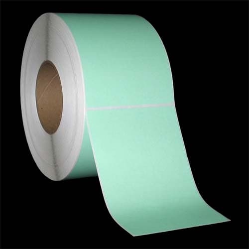 Label 6X4 IN Green Wax Coated Paper Adhesive 8 IN OD Thermal Transfer Flood-Coated Perforated 1000 Count/Roll 4 Rolls/Case