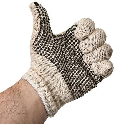 Gloves Mens Large (LG) Natural Black Cotton 1-Sided Dotted Knit Grip 12/Pack