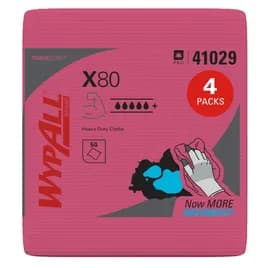 WypAll® X80 Cleaning Cloth 12.5X12 IN Red 1/4 Fold Heavy Duty 50 Count/Pack 4 Packs/Case 200 Count/Case