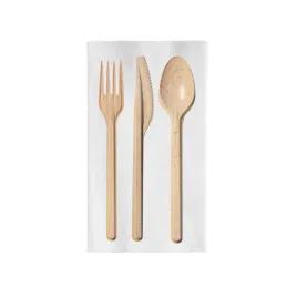 CompostZero 4PC Cutlery Kit Biopolymer Resin Natural Bulk With 2PLY Napkin,Fork,Knife,Spoon 200/Case