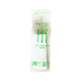 CompostZero™ 4PC Cutlery Kit 6.75 IN Natural With 2PLY 9X8 IN Napkin,Fork,Knife,Spoon 500 Count/Pack 4 Packs/Case