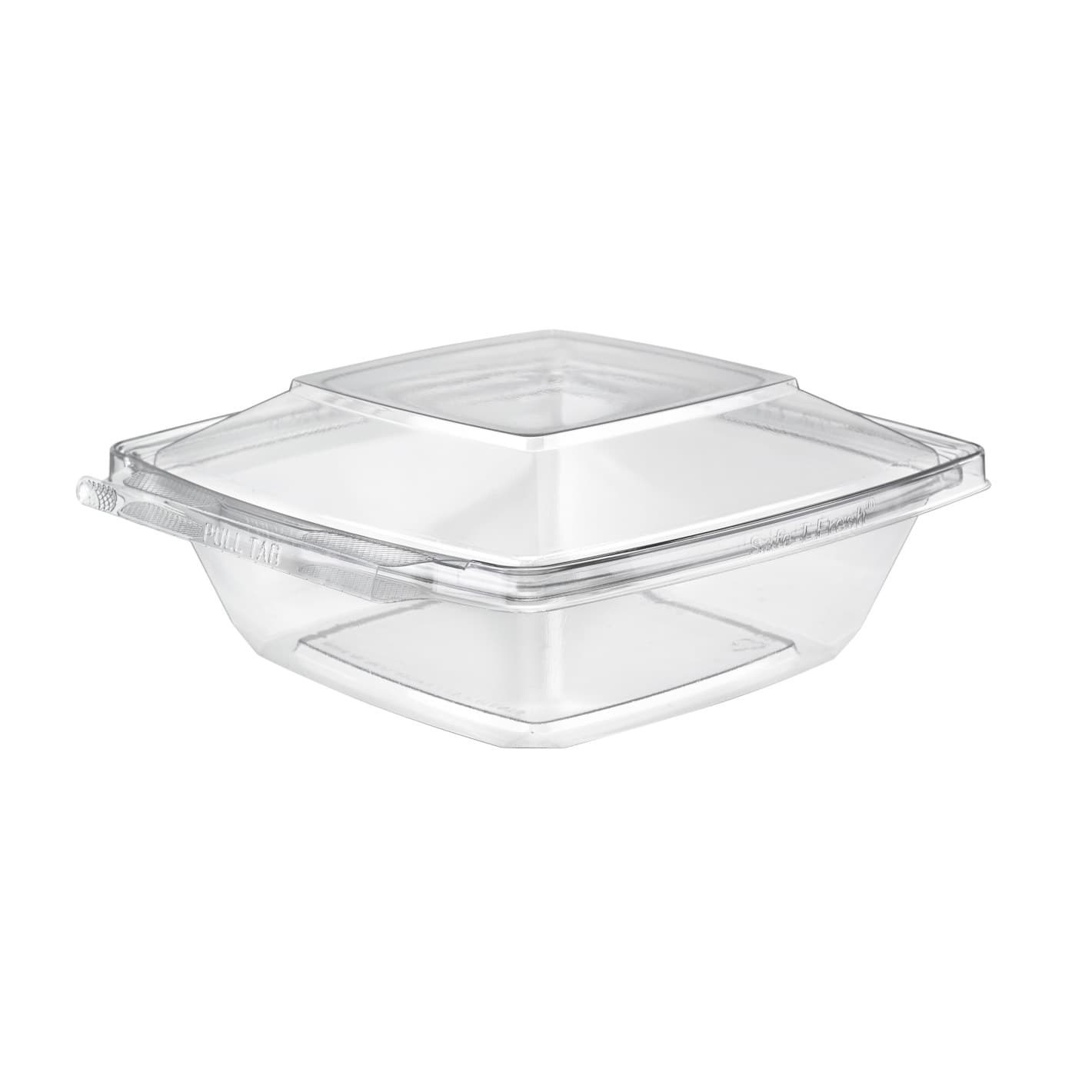 Safe-T-Fresh® Deli Container Hinged With Dome Lid 32 OZ RPET Clear Square Tamper-Evident 168/Case