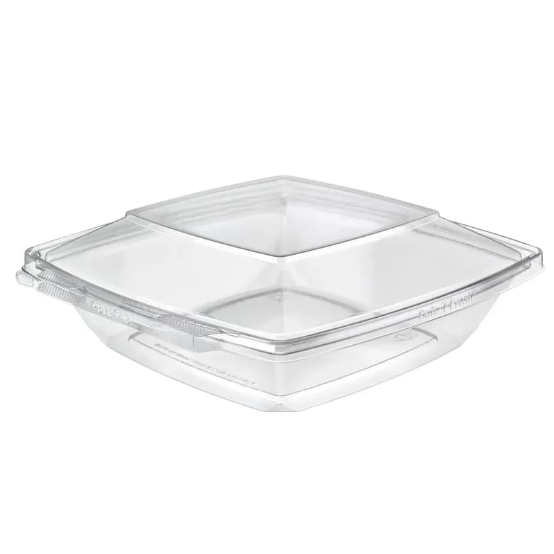 Safe-T-Fresh® Deli Container Hinged With Dome Lid 48 OZ RPET Clear Square 88/Case