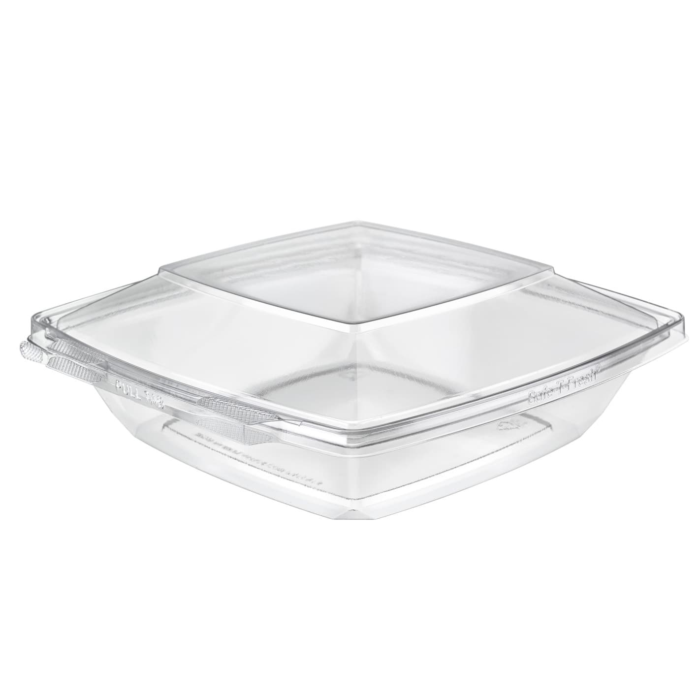 Safe-T-Fresh® Deli Container Hinged With Dome Lid 48 OZ RPET Clear Square 88/Case