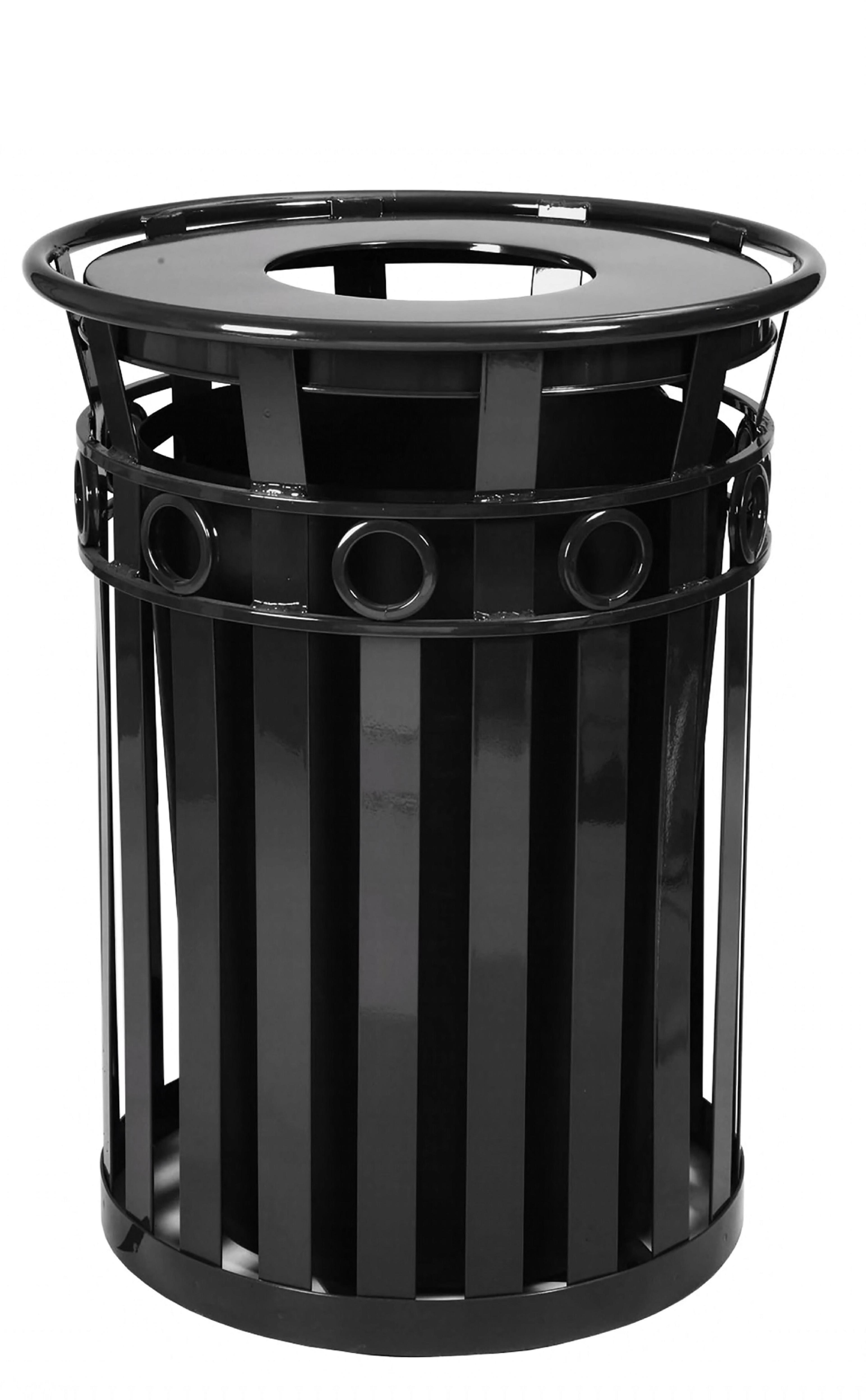 Oakley Collection Trash Can 36 GAL Steel With Decorative Band Slatted Outdoor Flat Top 1/Each
