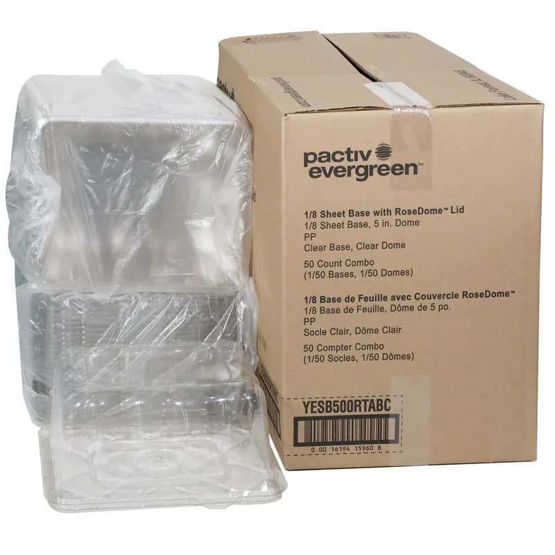 RoseDome 1/8 Sheet Cake Container & Lid Combo 11X9X5 IN PET Clear 50/Case
