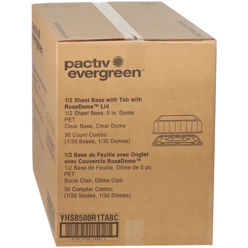 RoseDome 1/2 Sheet Cake Container & Lid Combo 15X20X5 IN PET Clear With Tab 30/Case