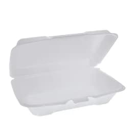 Take-Out Container Hinged With Dome Lid 9X6.5X1.6 IN Polystyrene Foam White Rectangle Shallow 150/Case