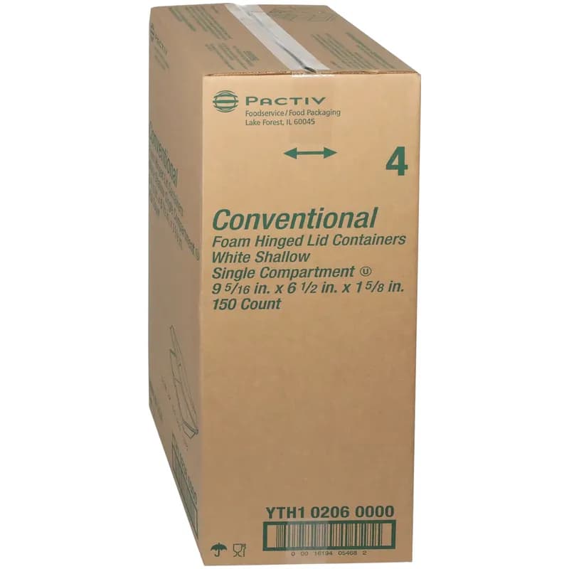 Take-Out Container Hinged With Dome Lid 9X6.5X1.6 IN Polystyrene Foam White Rectangle Shallow 150/Case
