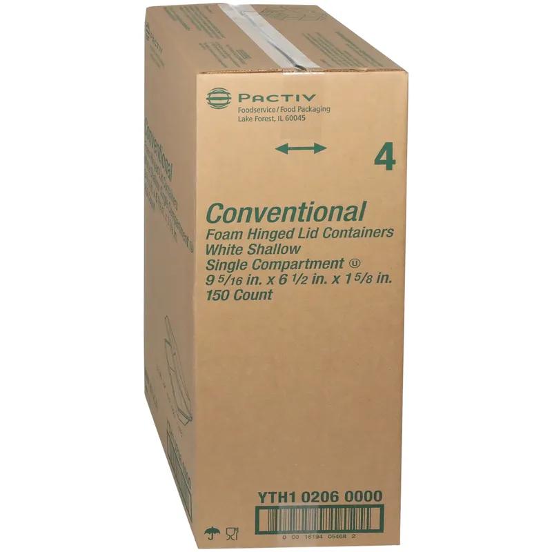 Take-Out Container Hinged With Dome Lid 9X6.5X1.6 IN Polystyrene Foam White Rectangle Shallow 150/Case