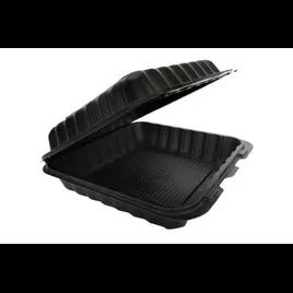 Pebble Box Take-Out Container Hinged 9.13X8.81X3 IN PP Black Square Microwave Safe Grease Resistant 150/Case