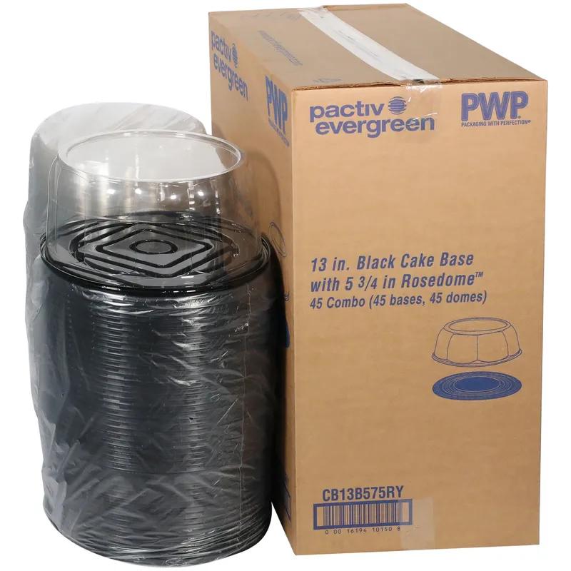 RoseDome Cake Container & Lid Combo With High Dome Lid 13X5.75 IN PET Clear Black Round 45/Case