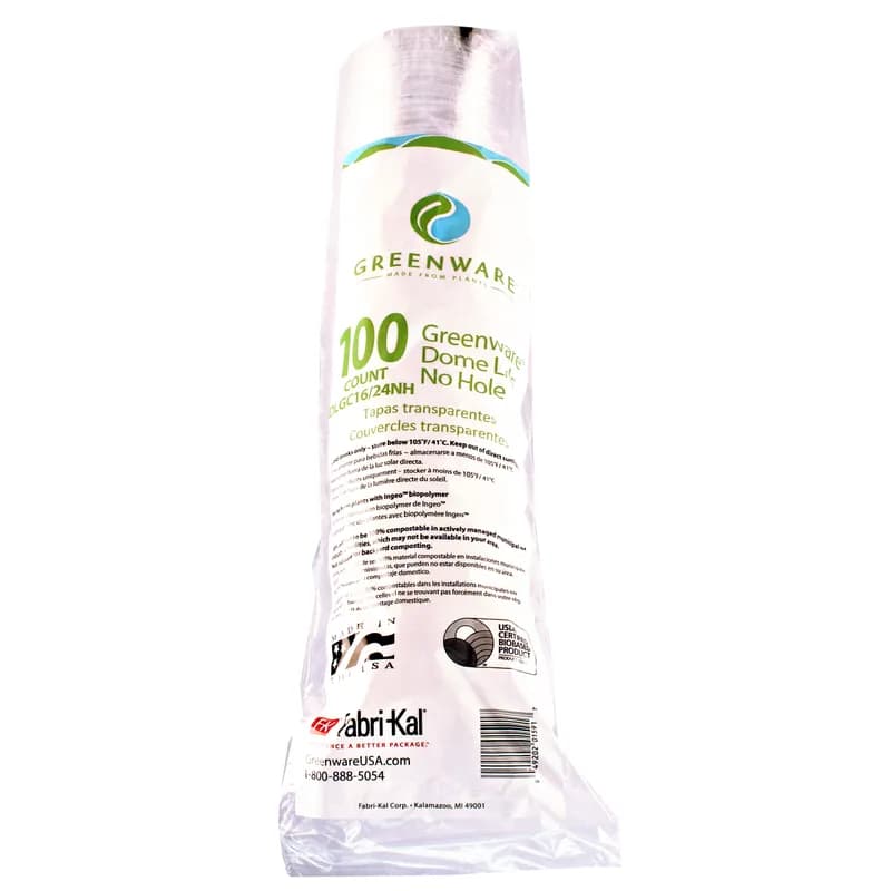 Greenware® Lid Dome 4X1.8 IN PLA Clear For 16-24 OZ Cold Cup No Hole 1000/Case