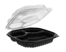 Take-Out Container Hinged 10.5X9.5 IN 3 Compartment Black Microwave Safe 120/Case